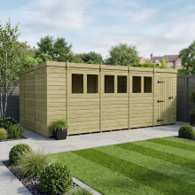18 x 10 Pent Shed Tanalised (Single Door, With Windows)