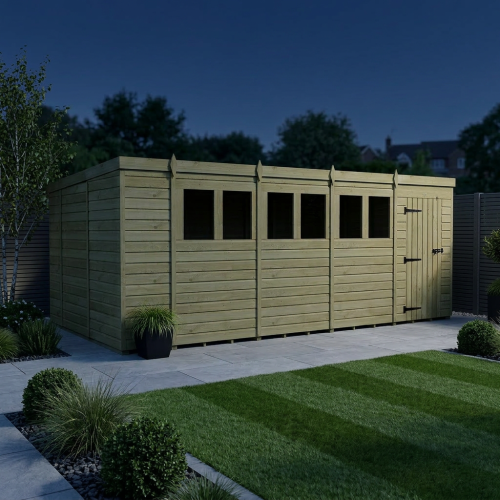 18 x 10 Pent Shed Tanalised (Single Door, With Windows) 2