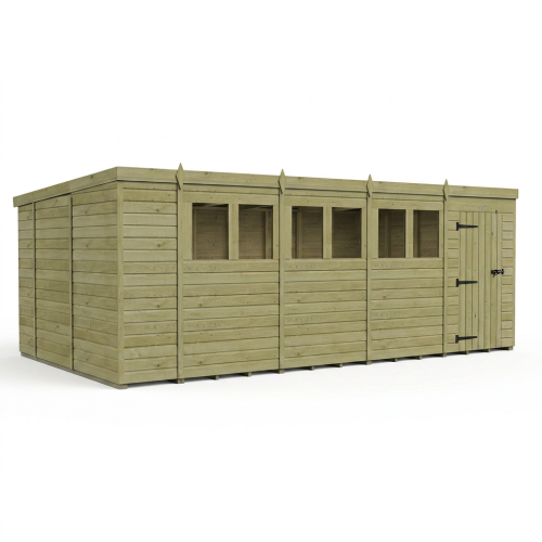 18 x 10 Pent Shed Tanalised (Single Door, With Windows) 1