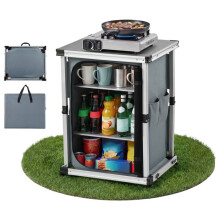 Cozinha de Camping Dobrável-Duoku-com Estrutura em Alumínio, 3 Compartimentos, para Churrasco, Armazenamento Portátil, Mesa de Piquenique