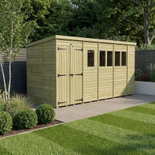 18 x 8 Pent Shed Tanalised (Double Door, With Windows)