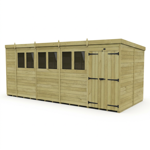 18 x 8 Pent Shed Tanalised (Double Door, With Windows) 1