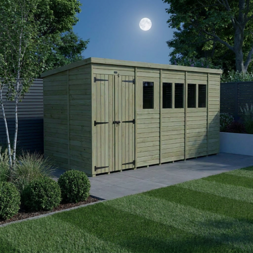 18 x 8 Pent Shed Tanalised (Double Door, With Windows) 2