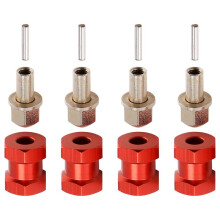4pcs 12mm Hex Wheel Hub Drive Adaptor 15mm Extension Combiner Coupler for 1/10 RC Car Crawler SCX10 D90,Red