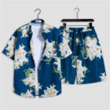 (Style H,L)Summer Hawaiian Shirt And Shorts Combo With Polyester Fabric Casual Look Summer