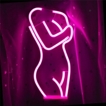 Lady Neon Signs, Led Night Light Wall Art Men Cave Decor Silhouette Lights USB/Batteries Powered for Bedroom Bar Hotel