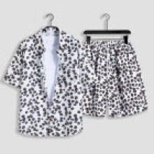 (Style E,M)Youthful Summer Hawaiian Beachwear Set With Print Design And Tech For Surfing