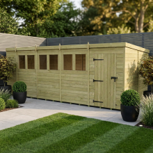 18 x 8 Pent Shed Tanalised (Single Door, With Windows)