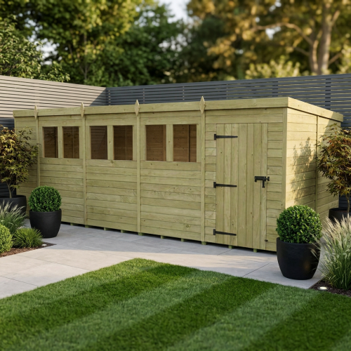 18 x 8 Pent Shed Tanalised (Single Door, With Windows)