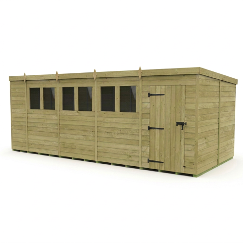 18 x 8 Pent Shed Tanalised (Single Door, With Windows) 1