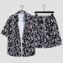 (Style F,XL)Youthful Summer Hawaiian Beachwear Set With Print Design And Tech For Surfing