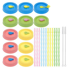 Mason Jar Lids with Straw Hole Regular Mouth Plastic Canning Lids Set with Accessories (26 Pieces)