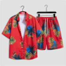 (Style F,XL)Camicia e pantaloncino hawaiano estivo combinato con tessuto poliestere look casual estate
