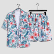 (Style B,2XL)Youthful Summer Hawaiian Beachwear Set With Print Design And Tech For Surfing