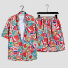 (Style A,2XL)Youthful Summer Hawaiian Beachwear Set With Print Design And Tech For Surfing