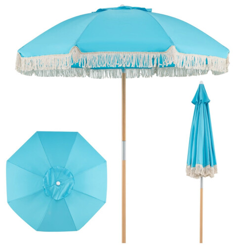 Boho-Gartenschirm, 170 cm, Blau, Neigungsverstellbar 1