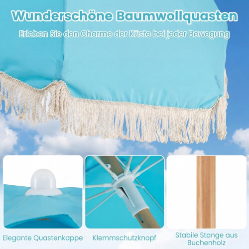 Boho-Gartenschirm, 170 cm, Blau, Neigungsverstellbar 2
