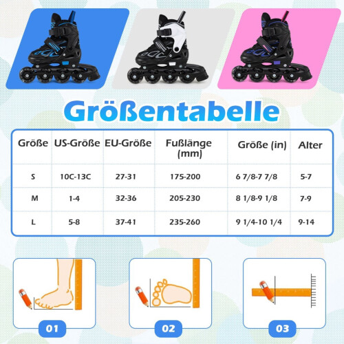 Verstellbare Kinder-Inlineskates mit Leuchtrollen, Größe M (EU 32-36) 2