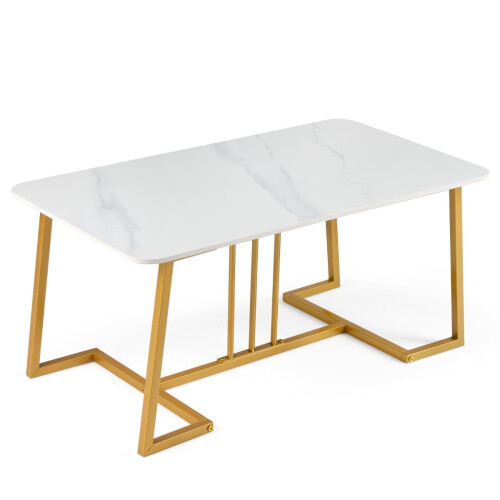 Couchtisch, Marmoroptik, 90 cm, Metallgestell, Weißgold 1