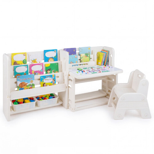 Kinderschreibtisch-Set mit Bücherregalen und Whiteboard 1