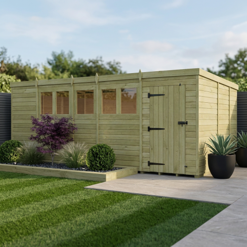 19 x 9 Pent Shed Tanalised (Single Door, With Windows)