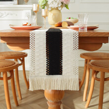 (StyleE,30x120cm)Stylish Cotton Linen Table Decor With Fringed Edges For Living Room Hospitality Settings