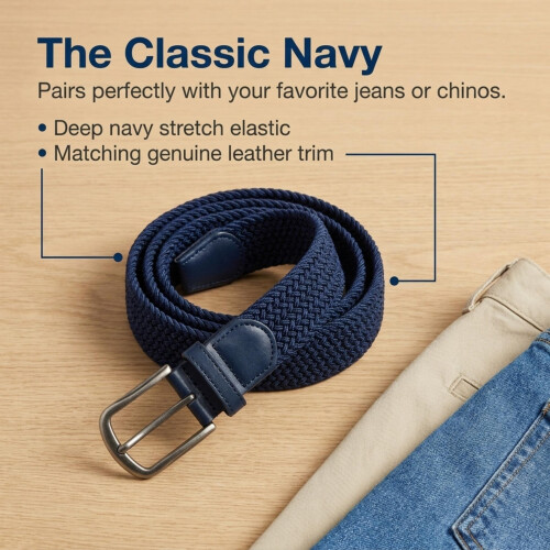 CTM Men's Braided Stretch Belt Silver Buckle Adjustable Elastic 2