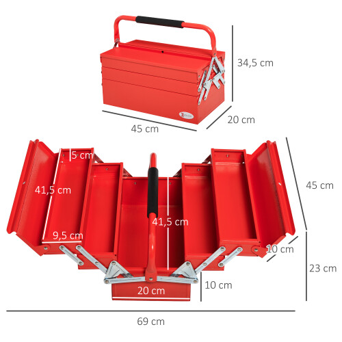 Durhand Caja de Herramienta Rojo 45 x 20 x 34.5 cm 2