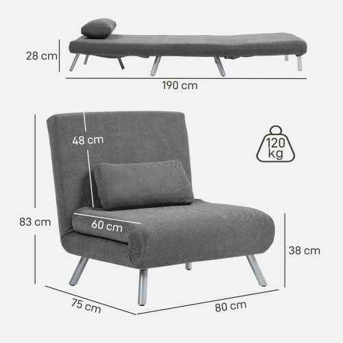 Homcom Sofá Cama Individual Negro 80 x 75 x 83 cm 2