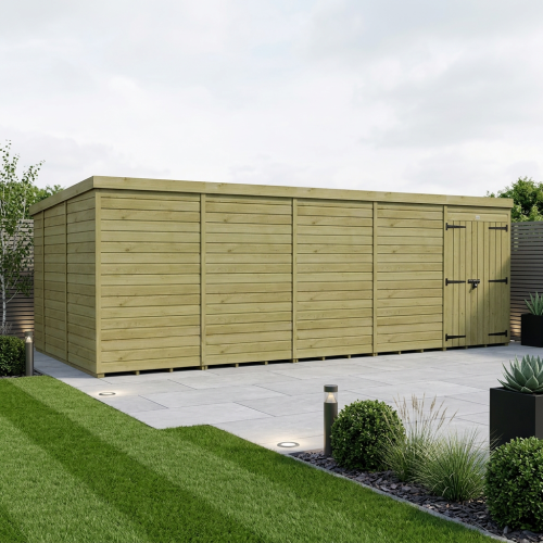 20 x 10 Pent Shed Tanalised (Double Door, No Windows)