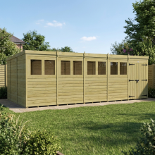20 x 10 Pent Shed Tanalised (Double Door, With Windows)