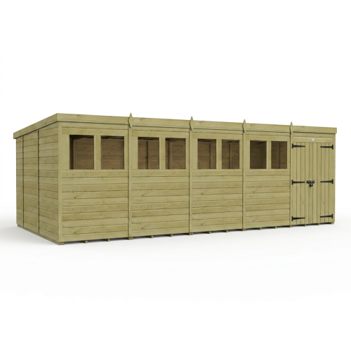 20 x 10 Pent Shed Tanalised (Double Door, With Windows) 1