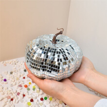 Discoboll i Silverspegel, Discoboll i Pumpaform, Lämplig för DJ Club Party, Halloween Reflekterande Pumpaboll 15 cm