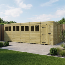 20 x 10 Pent Shed Tanalised (Single Door, With Windows)