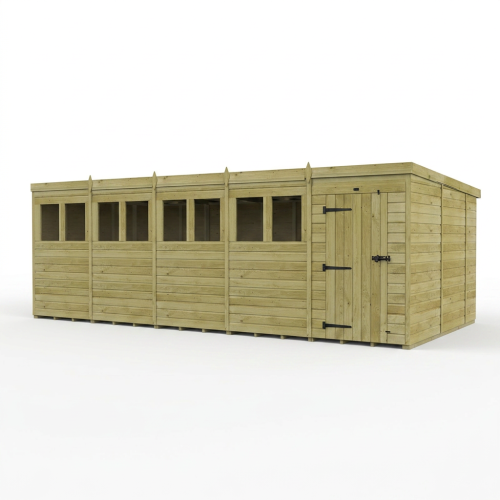 20 x 10 Pent Shed Tanalised (Single Door, With Windows) 1