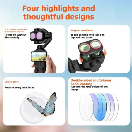 Lens Filter Kit for  Osmo Pocket 4P Adjustable CPL+ND16+1/4 Black Soft Mist Filter Camera Natural Filter 2