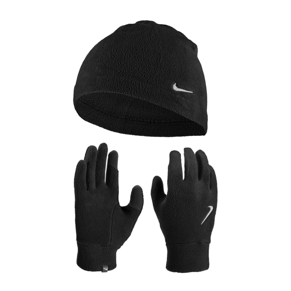 Nike (M-L, Black) Womens/Ladies Fleece Beanie & Gloves Set