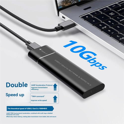 M2 SSD Case M.2 NVMe  SSD Enclosure Adapter 10Gbps Dual Protocol M.2 to USB 3.2 Type C External Hard Disk Box 2