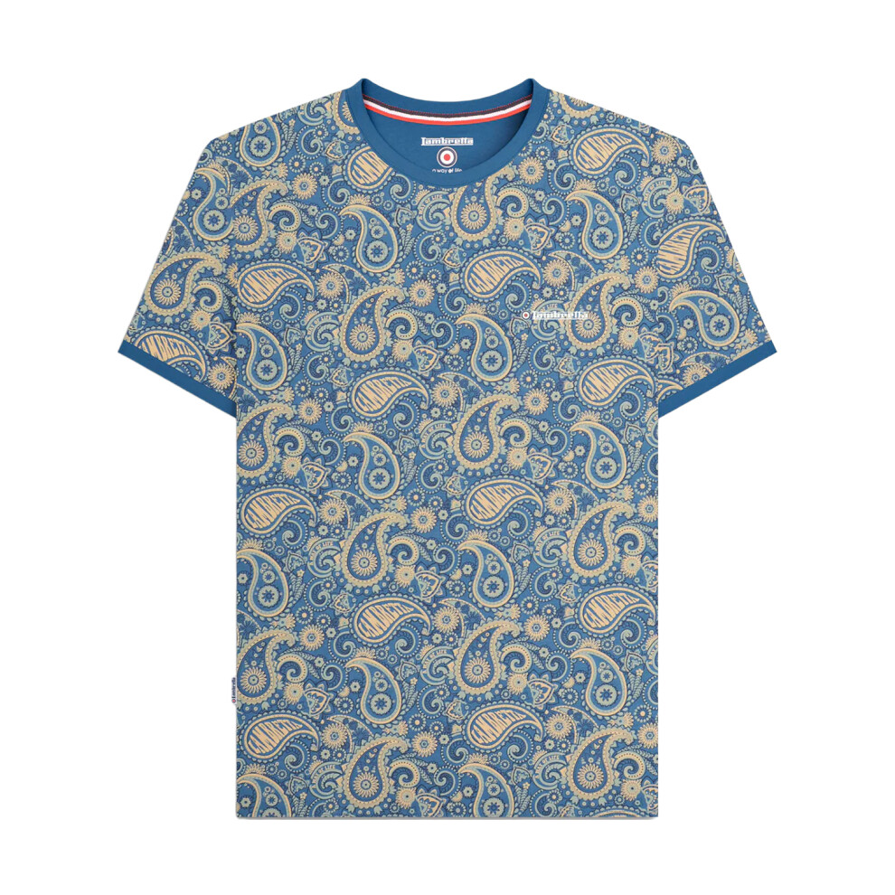 Lambretta (M, Dark Blue/Cream) Mens Ss25 Paisley T-Shirt