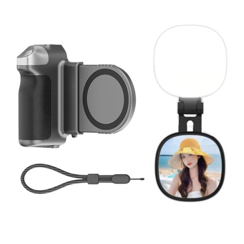Magnetic Phone Camera Grip + Selfie Light Bundle Kit Wireless Shutter Handle Grip Selfie Stablizer with 1/4 Cold Shoe 1