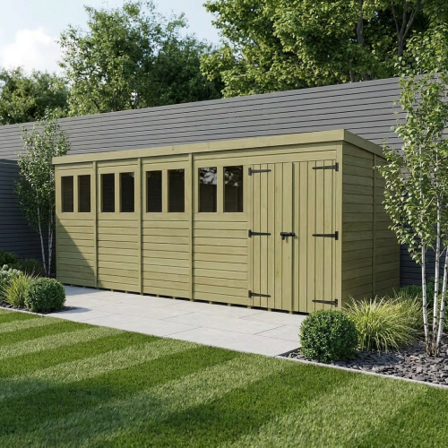 20 x 6 Pent Shed Tanalised (Double Door, With Windows)