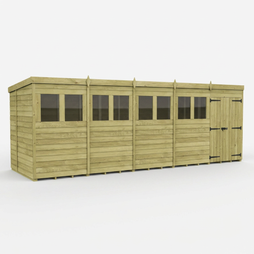 20 x 6 Pent Shed Tanalised (Double Door, With Windows) 1