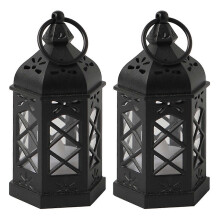(2pcs) Led Lantern With Flames Effect Plastic Hanging Lantern Accents for Holiday Decor