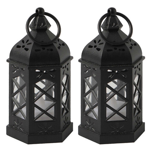 (2pcs) Led Lantern With Flames Effect Plastic Hanging Lantern Accents for Holiday Decor