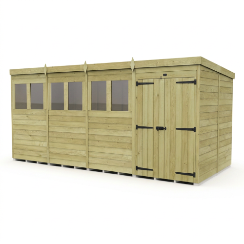 20 x 7 Pent Shed Tanalised (Double Door, With Windows) 1
