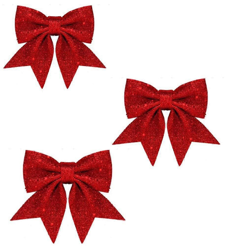 3 PCS 20x23cm Xmas Red Wreath Sequin Bow Ties Small Tree Home Decor
