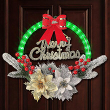 Ghirlanda natalizia a LED da 30 cm con fiori artificiali e decorazioni per la porta d'ingresso.