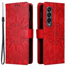 Samsung Galaxy Z Fold4 5G Sunflower Imprinted Leather Wallet Stand Case