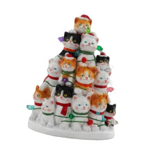 Statuetta di gattino natalizio luminoso dipinta a mano, mini decorazione da tavolo per camera da letto, ufficio, accessorio per foto natalizie.