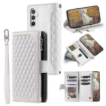 Dustproof Rhombus PU Leather Zipper Wallet Case with Strap for Samsung Galaxy A54 5G